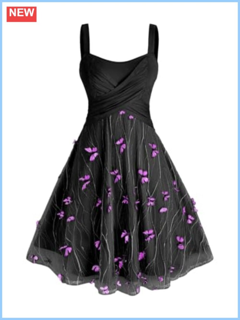 Plus Size Sleeveless A-Line Swing Dress with Tulle Butterfly Overlay